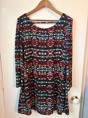 Speechless Black Long-Sleeve Aztec Print Swing Dress